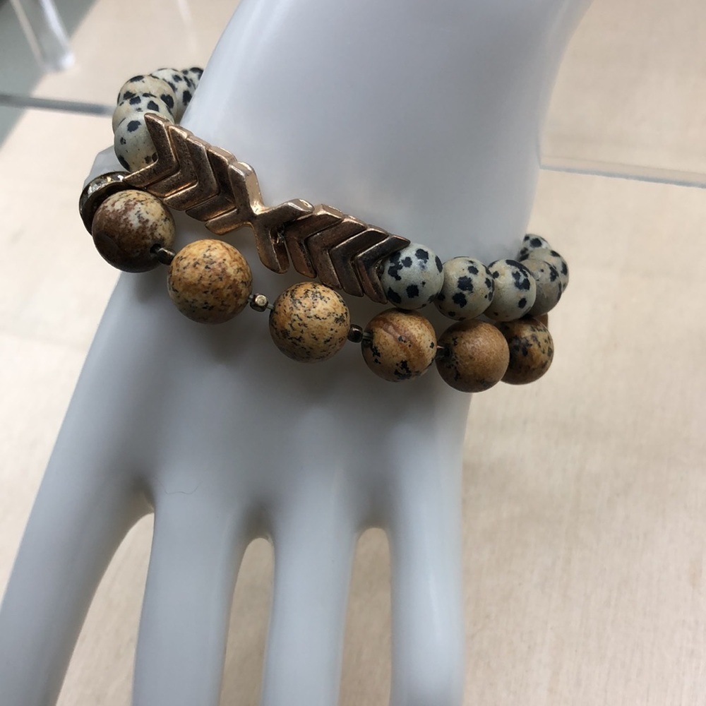 Curated bundle layering stackable jasper and crystals roll on bracelets, boho.